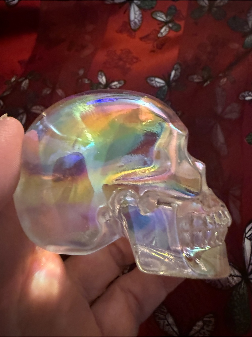 Skullis/Rikoo - Iridescent Glass Skull Sculpture - Rainbow Clear Home Art